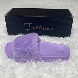 NEW Womens Trillium Lavender Purple Fur Slide Sandals Shoes Size 9